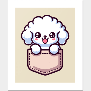 Kawaii Bichon Frise Puppy in Pocket Cute Peeking Dog Lover Posters and Art